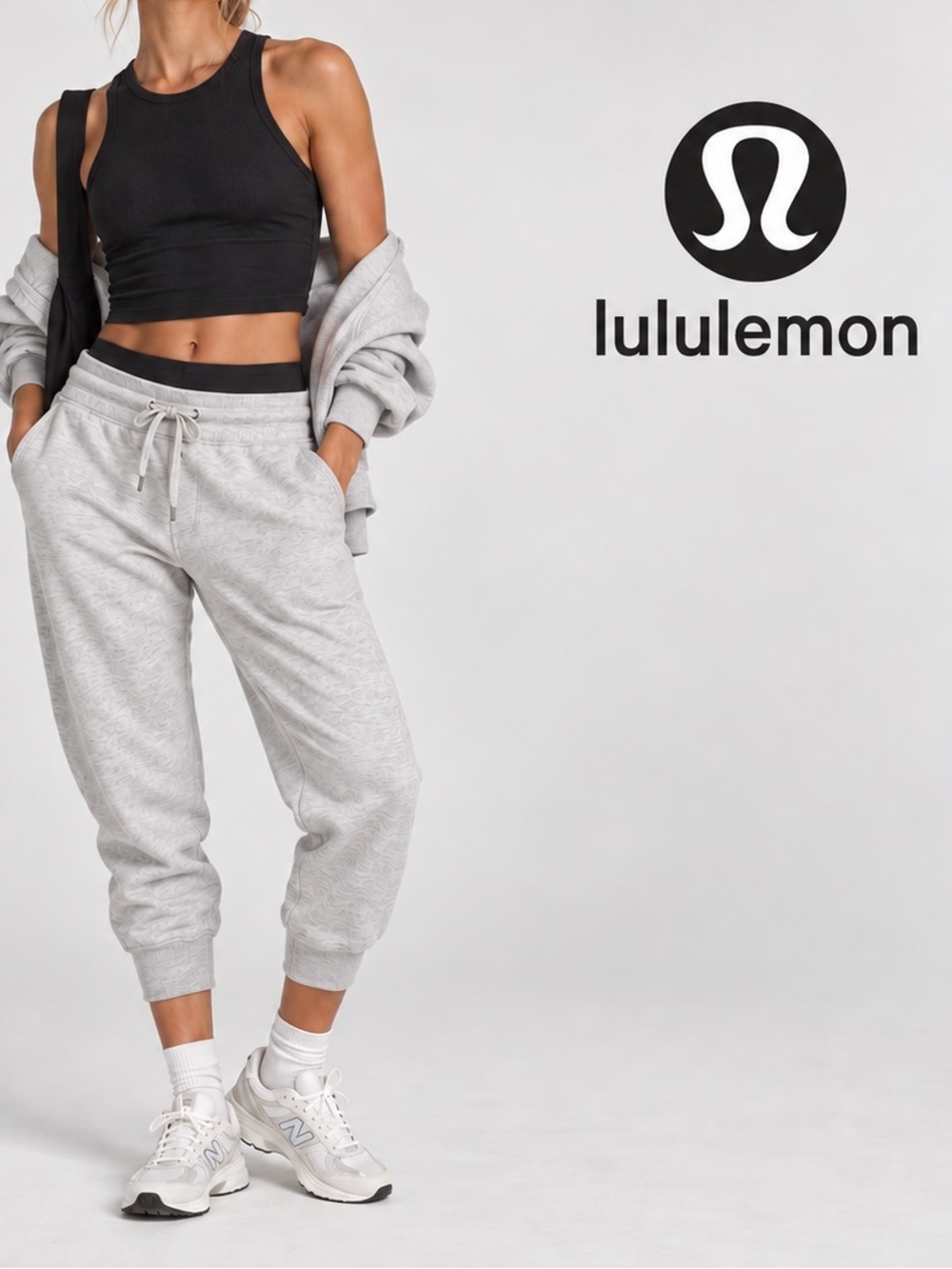 Lululemon Scuba Cropped Jogger Light Grey High-Rise Size 6 Gym Layer EUC